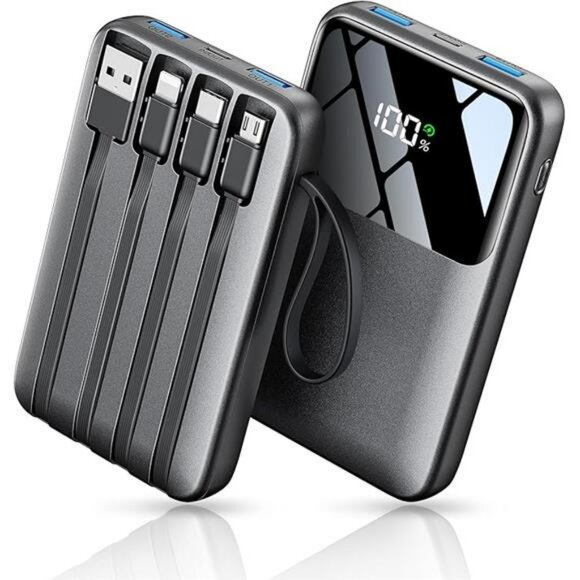 Portable Charger 15000mAh Power Bank Built In Cables Fast Charging Travel - Picture 7 of 7